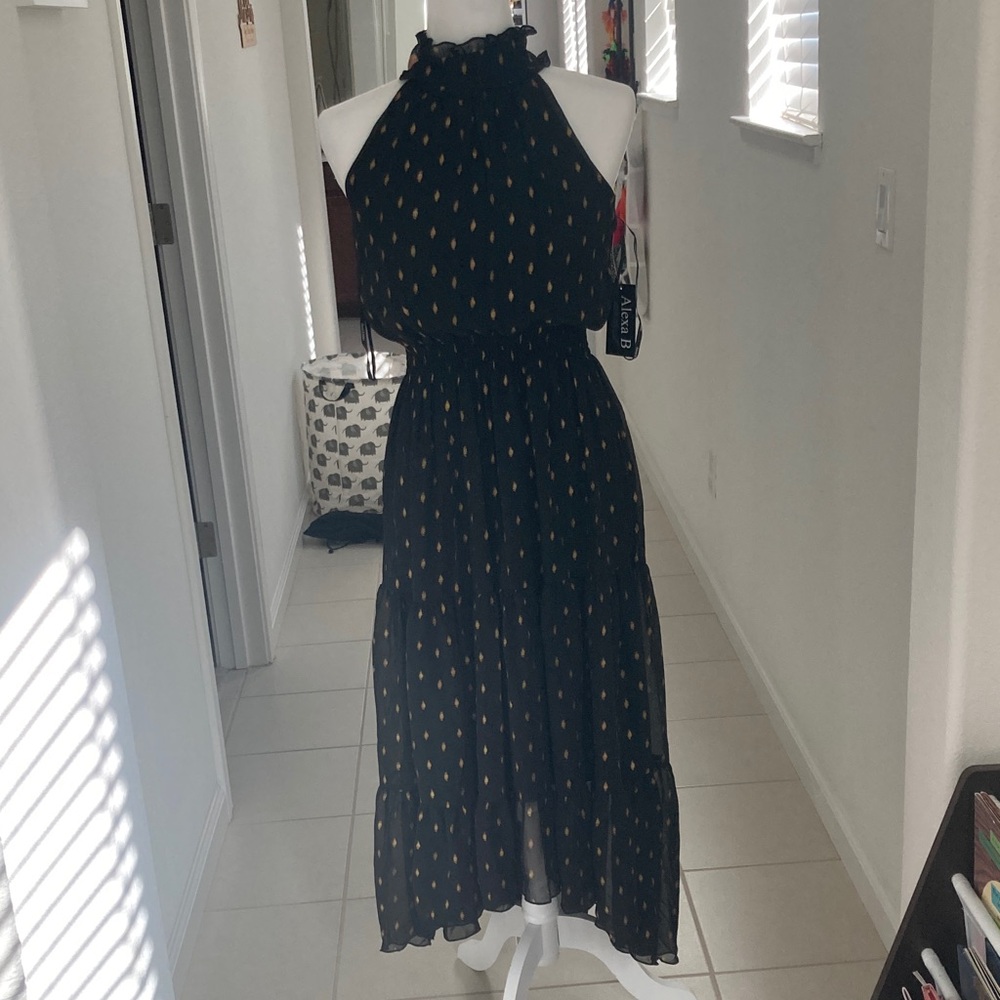 Black and Gold Halter Maxi Dress M